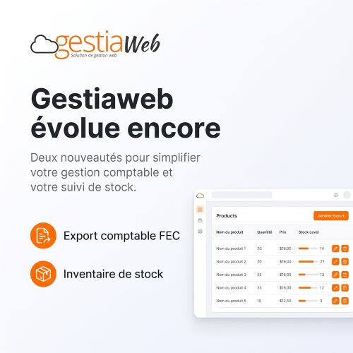 Gestiaweb évolue : nouveau module de gestion des stocks et export comptable FEC pour les PME
